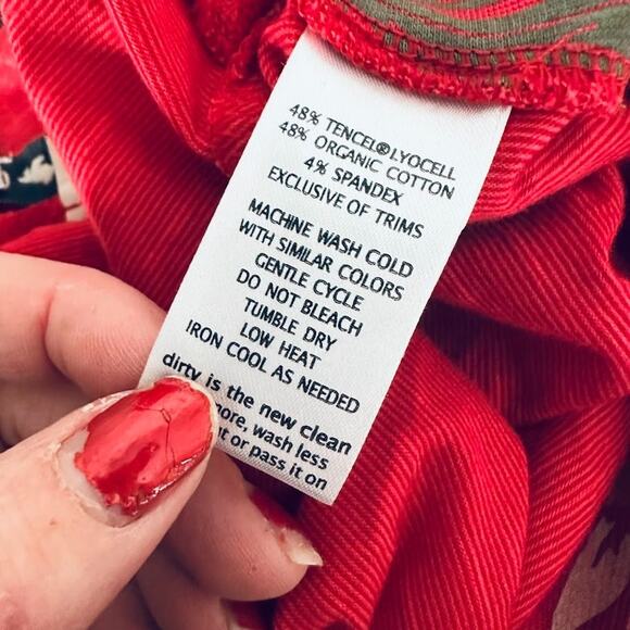 Toad & Co Chaka Skirt Sz M Organic Cotton Blend Red Floral Poppy Beachy Boho - Picture 5 of 6